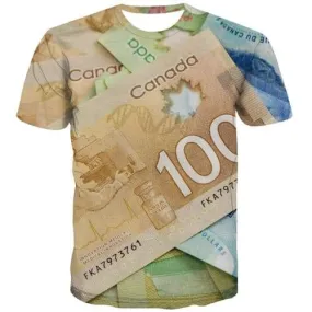 Money T-shirt Men Canada Tshirt Anime Canadian Dollar T-shirts 3d Maple Leaf Tshirts Cool Harajuku Tshirts Novelty Short Sleeve