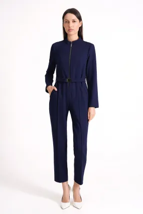 Navy high neck jumpsuit with sleeves