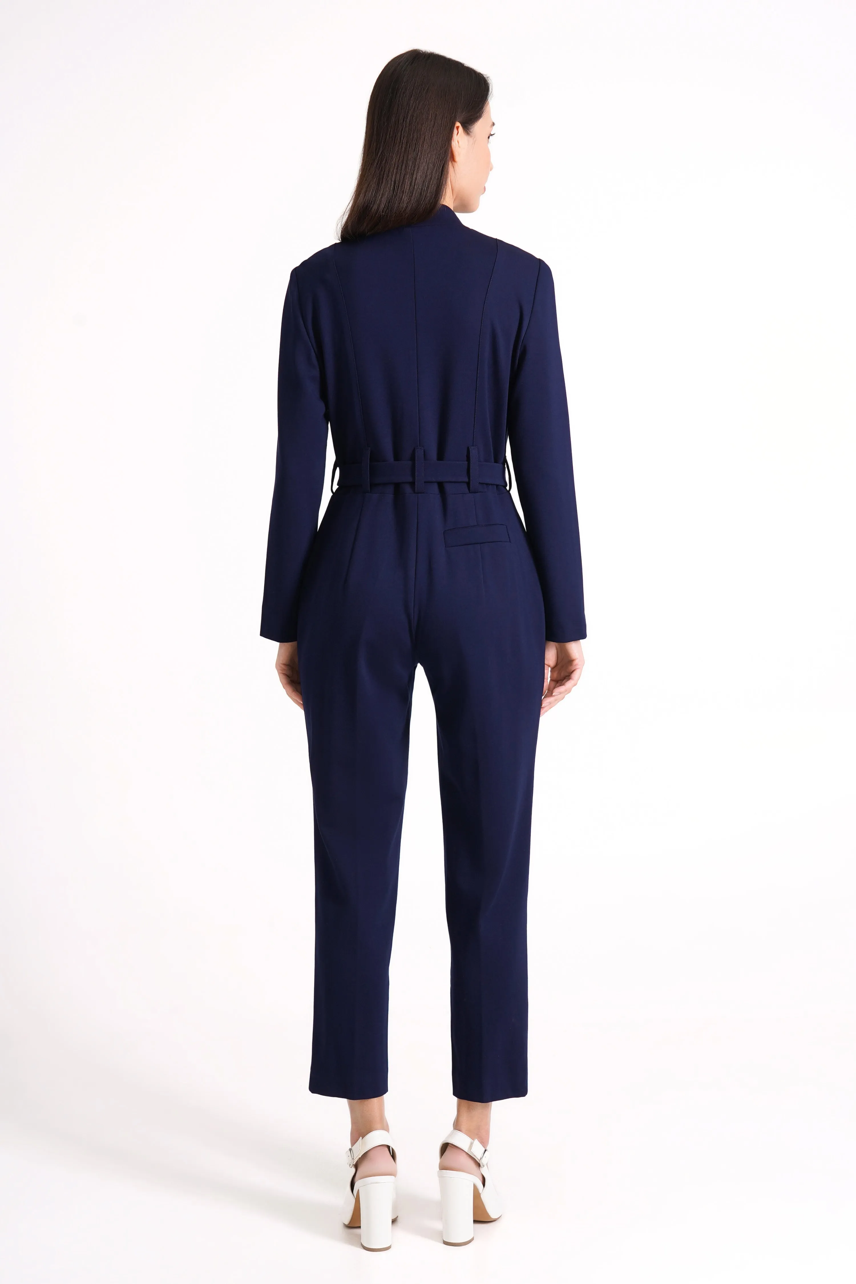 Navy high neck jumpsuit with sleeves