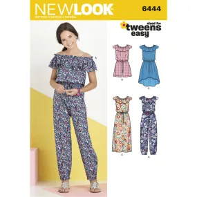New Look Pattern 6444 Girl's Dress and Jumpsuit in Two Lengths