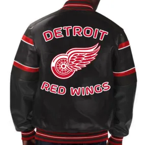 NHL Black Leather Jacket Featuring Detroit Red Wings by TJS