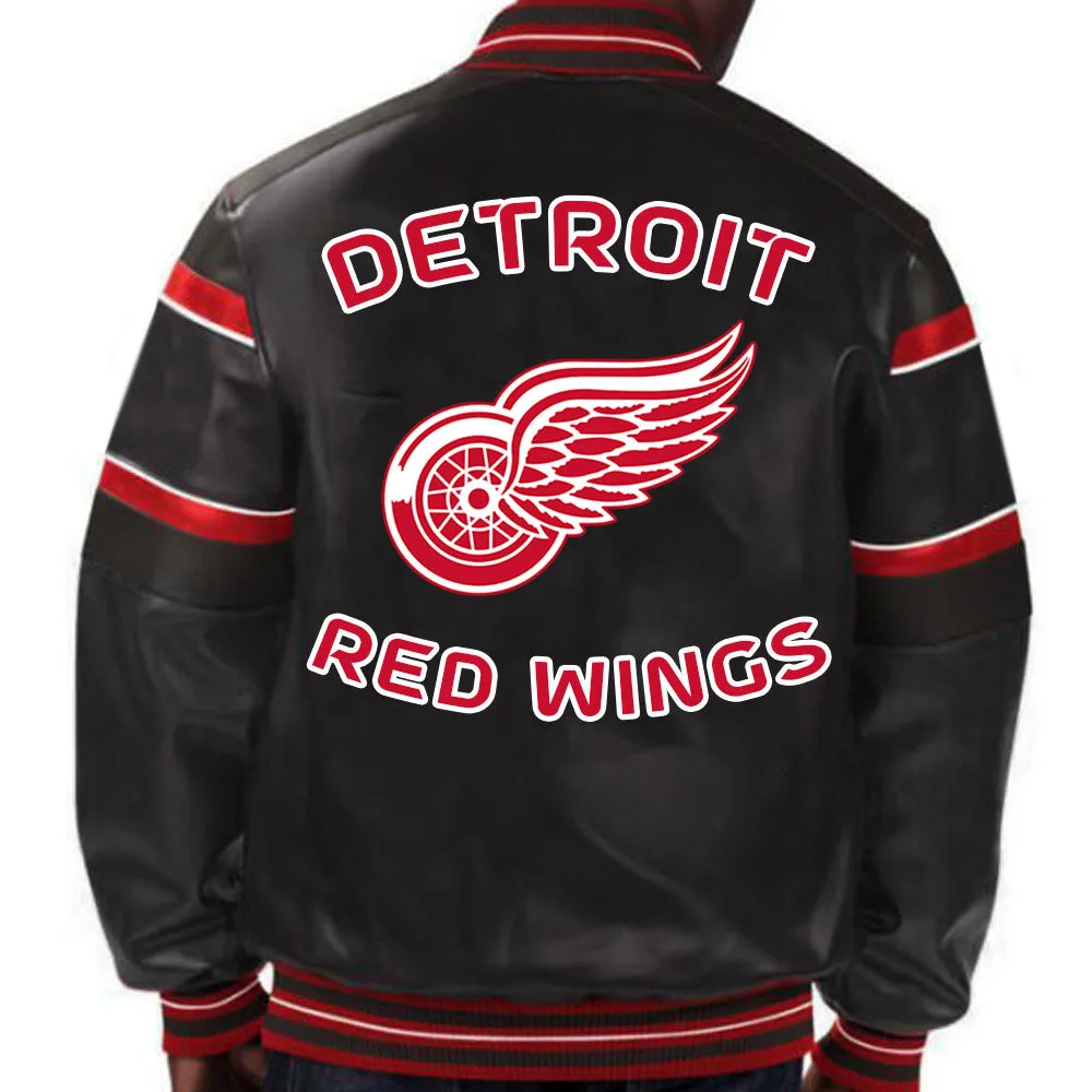 NHL Black Leather Jacket Featuring Detroit Red Wings by TJS