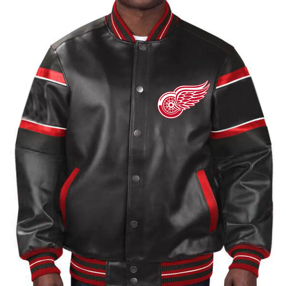 NHL Black Leather Jacket Featuring Detroit Red Wings by TJS