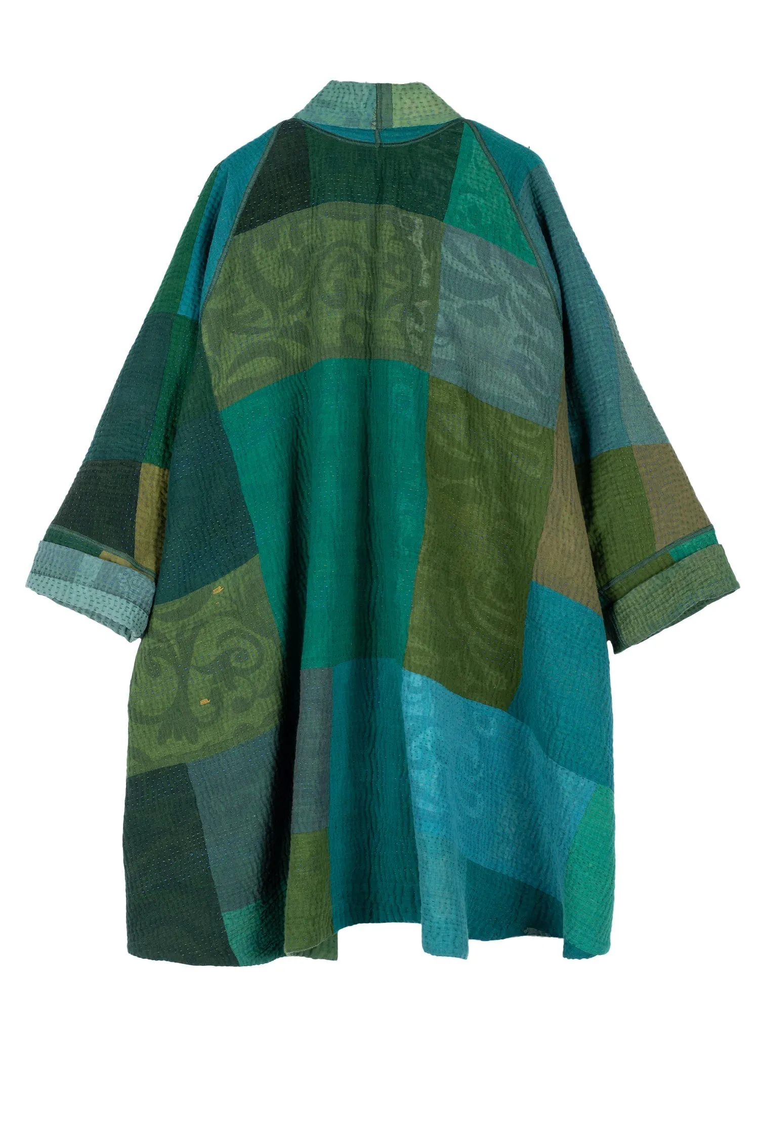 OMBRE PATCHED KANTHA KIMONO LONG JKT - op4005-grn -