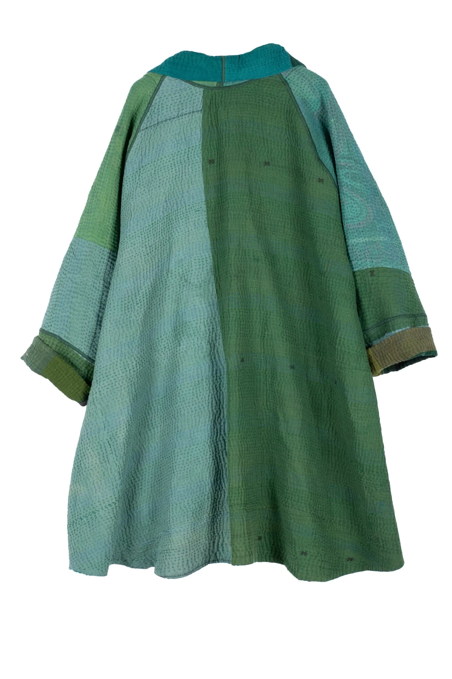 OMBRE PATCHED KANTHA KIMONO LONG JKT - op4005-grn -