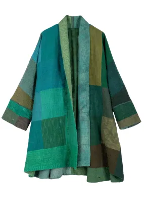 OMBRE PATCHED KANTHA KIMONO LONG JKT - op4005-grn -