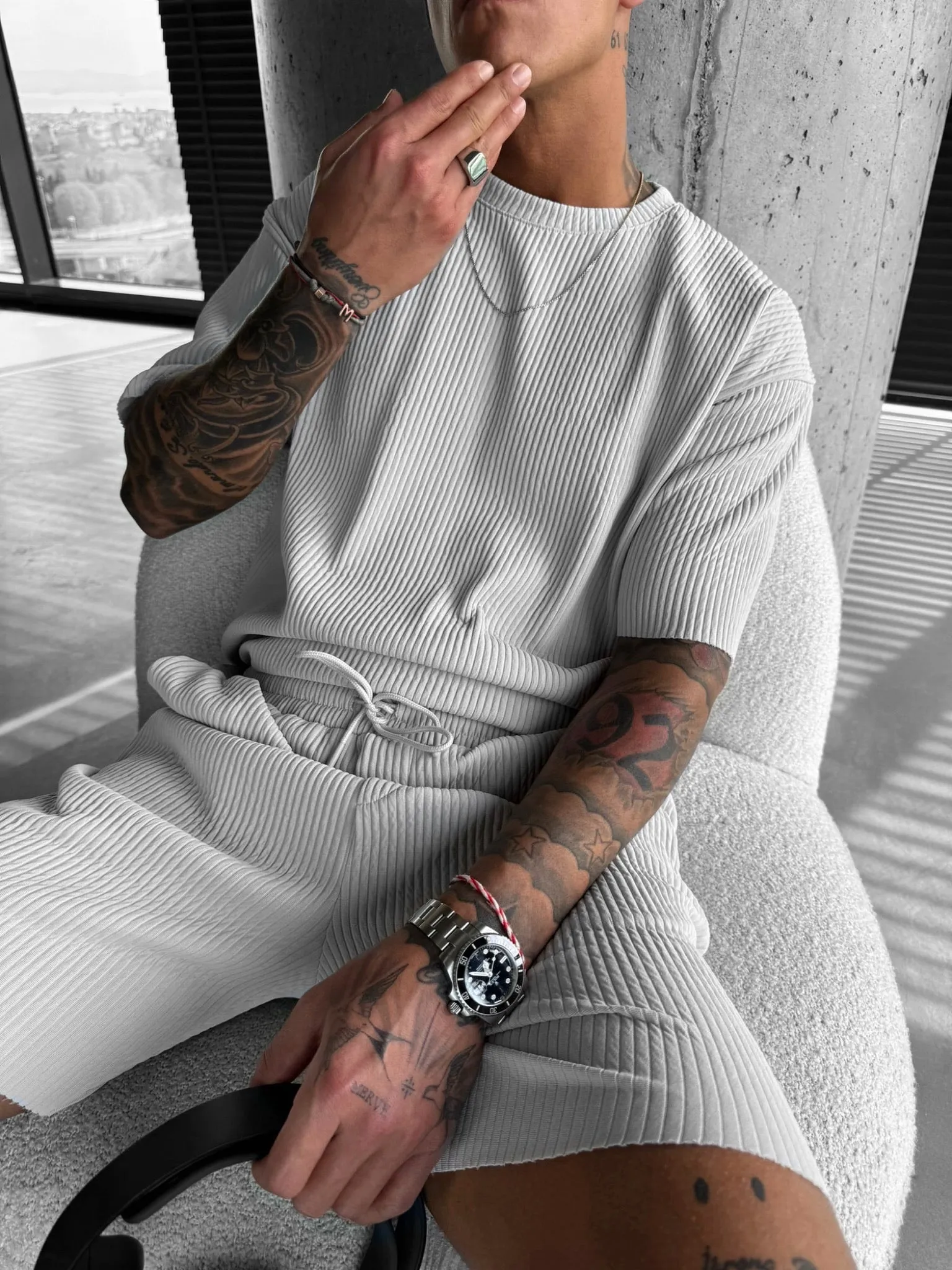 Oversize Ribbed T-Shirt - Grey