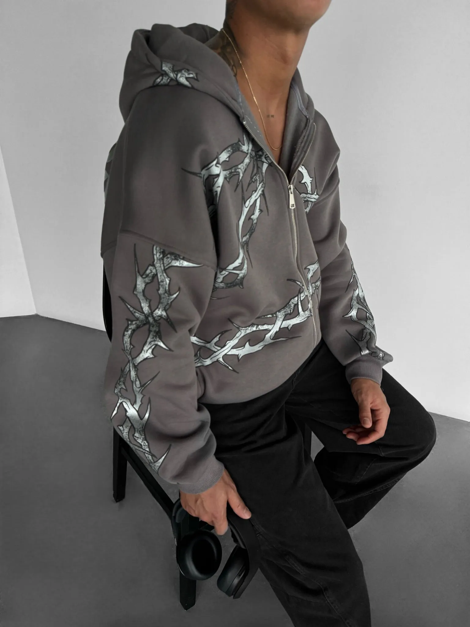 Oversize Wire Zipper Hoodie - Anthracite