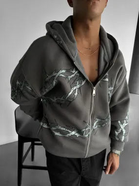 Oversize Wire Zipper Hoodie - Anthracite
