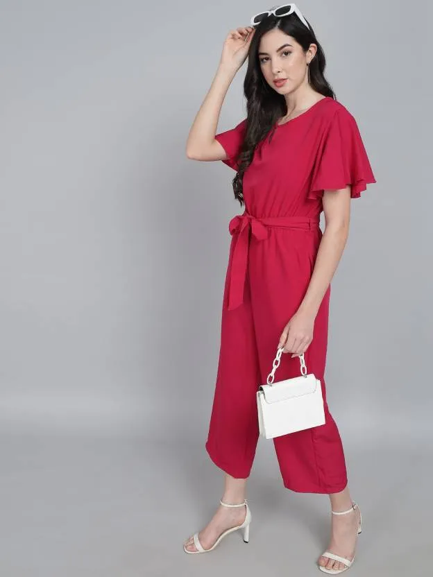 Pink Perfection Solid Crepe Regular Jumpsuit
