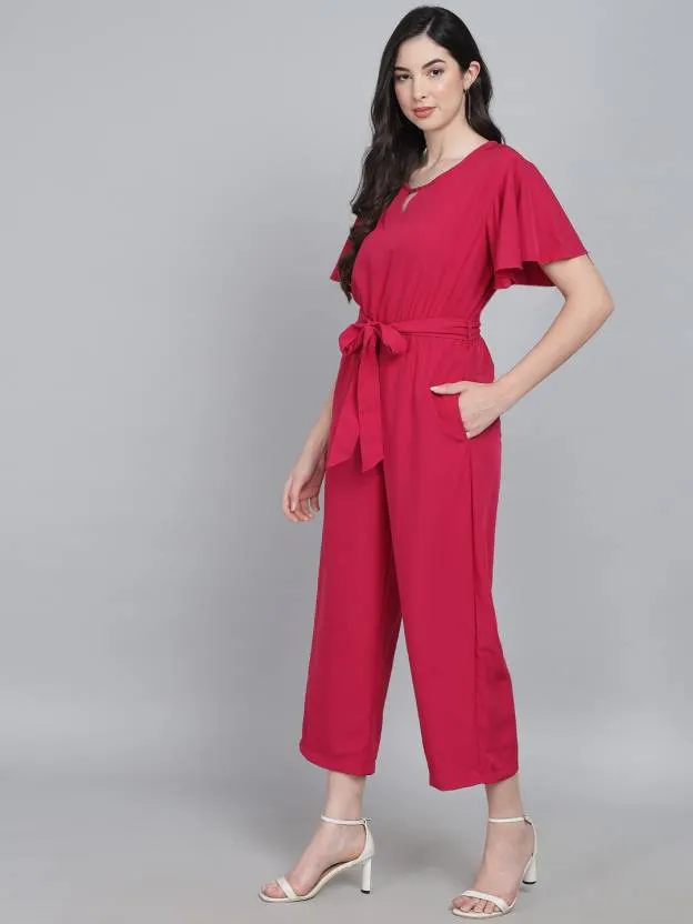 Pink Perfection Solid Crepe Regular Jumpsuit