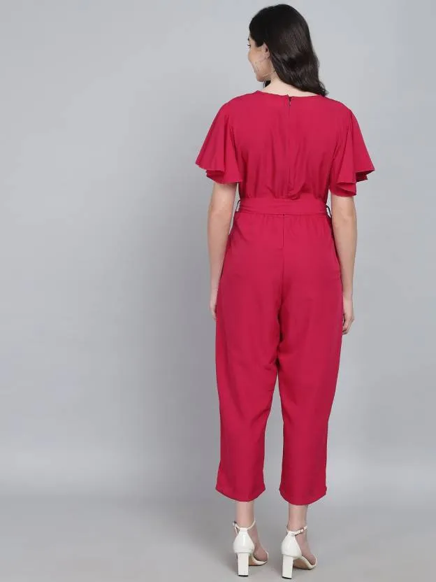 Pink Perfection Solid Crepe Regular Jumpsuit