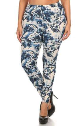 Plus Size Floral Print, High Waists Full Length Women's Leggings