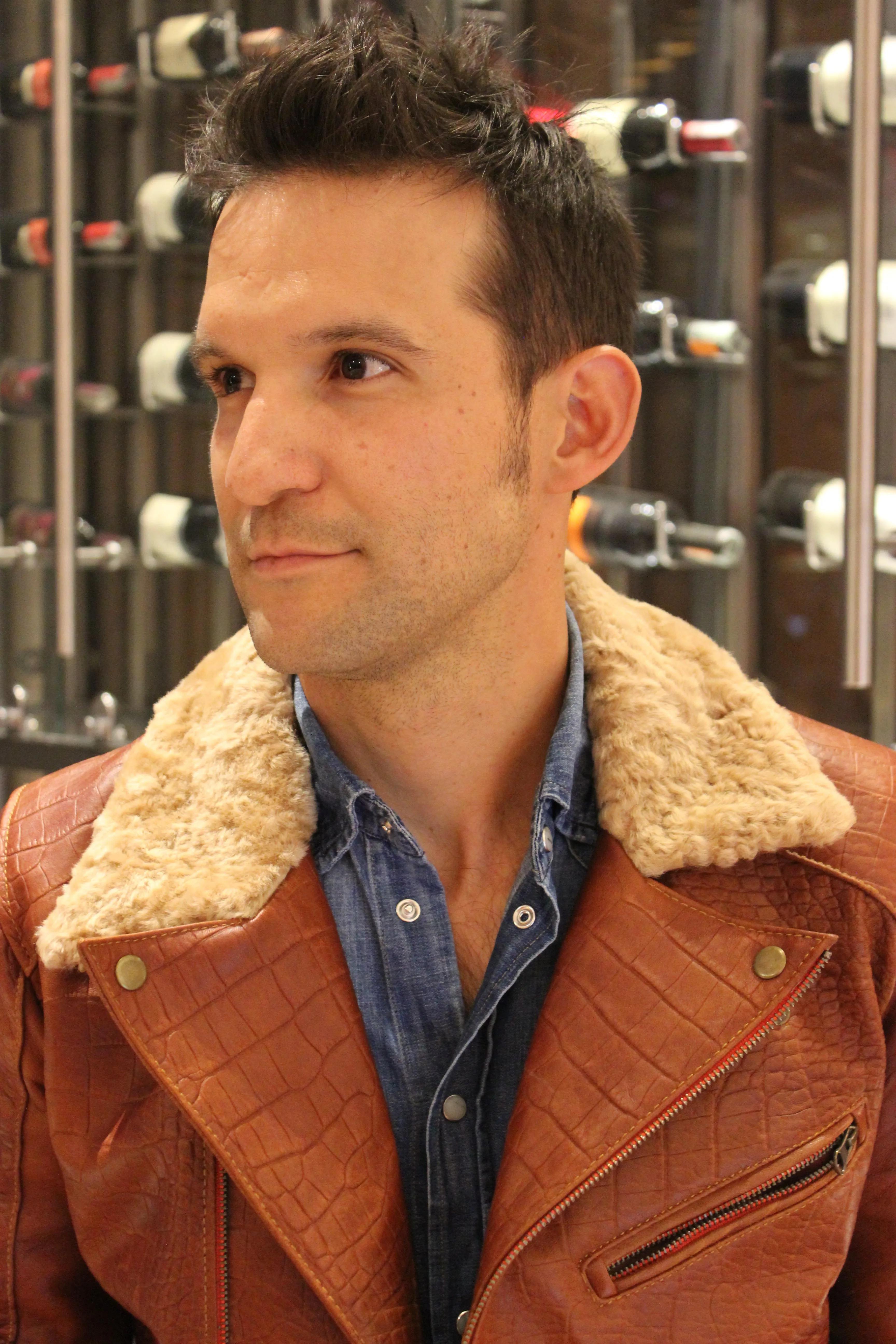 POLO Embossed Leather Jacket Amber Reptile Limited- Shearling