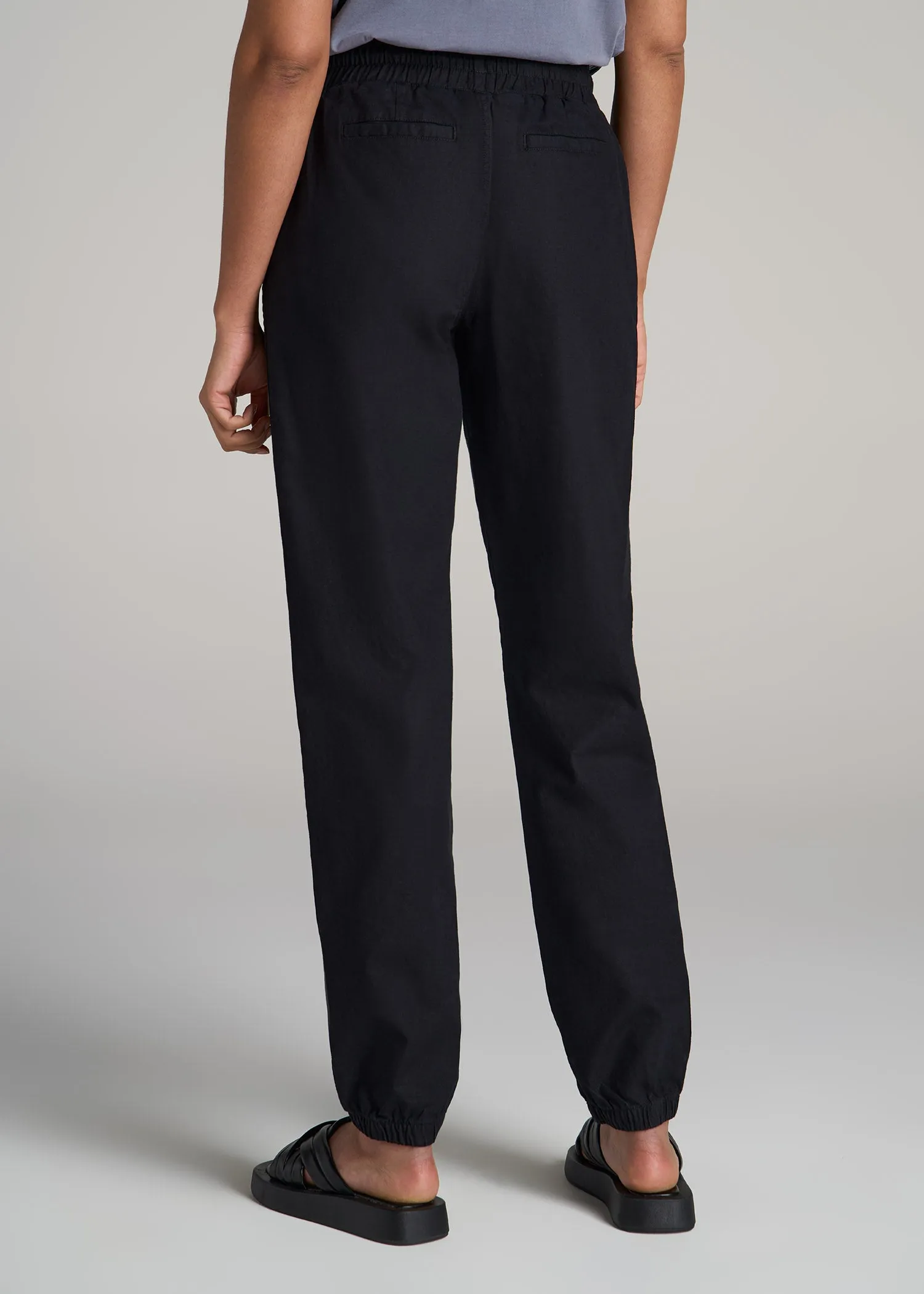 Pull-On Linen Joggers for Tall Women in Black