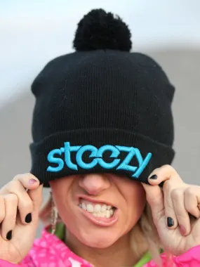 "Steezy Logo" Pom Pom Beanie (Black & Blue)