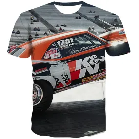 Racing Car T-shirt Men Metal Shirt Print City Tshirts Casual Gray Tshirt Anime Retro Tshirt Printed