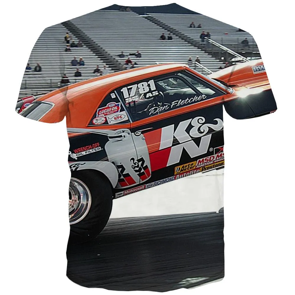Racing Car T-shirt Men Metal Shirt Print City Tshirts Casual Gray Tshirt Anime Retro Tshirt Printed