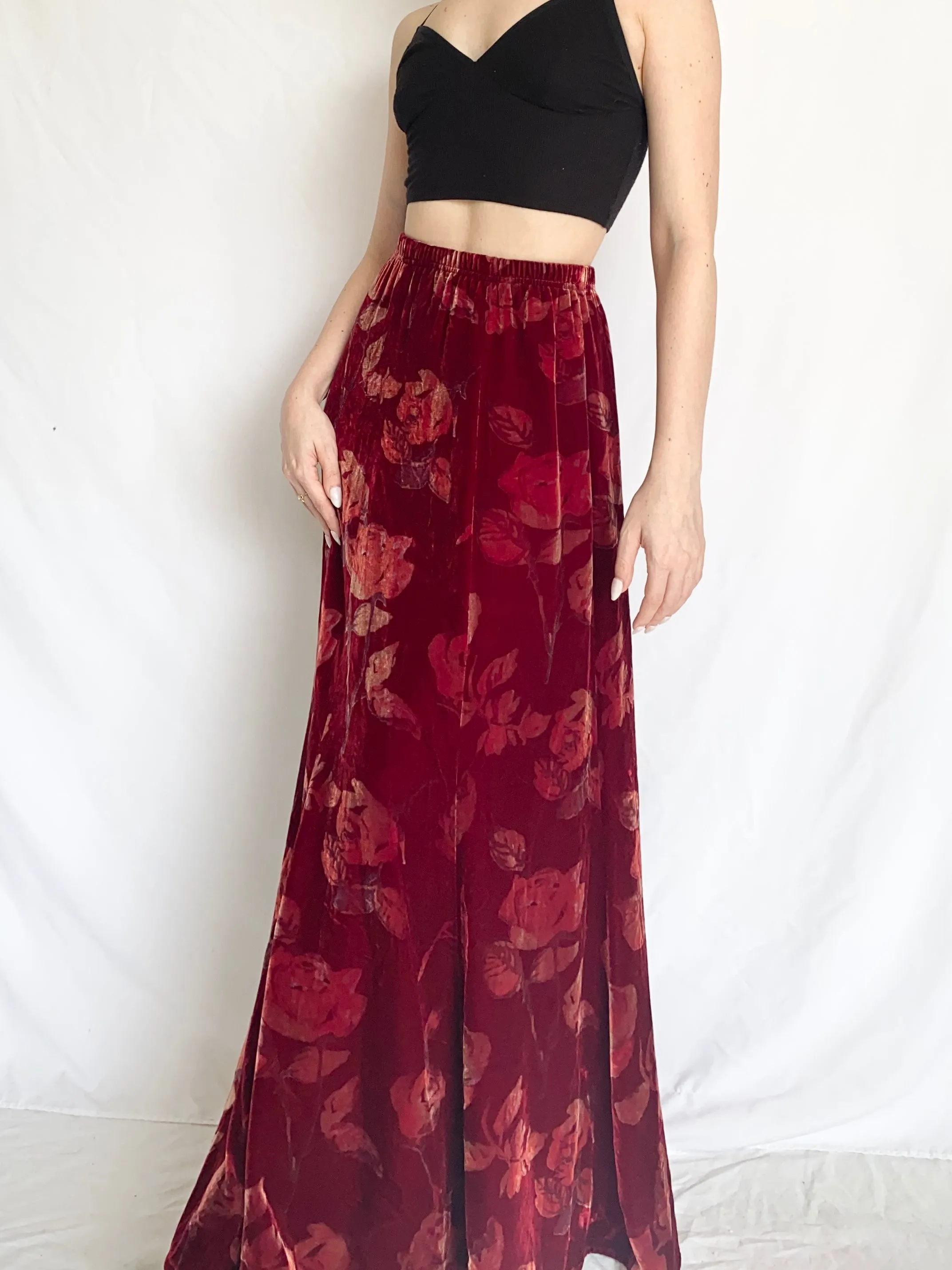 Red Velvet 90s Silk Rose Skirt (8)