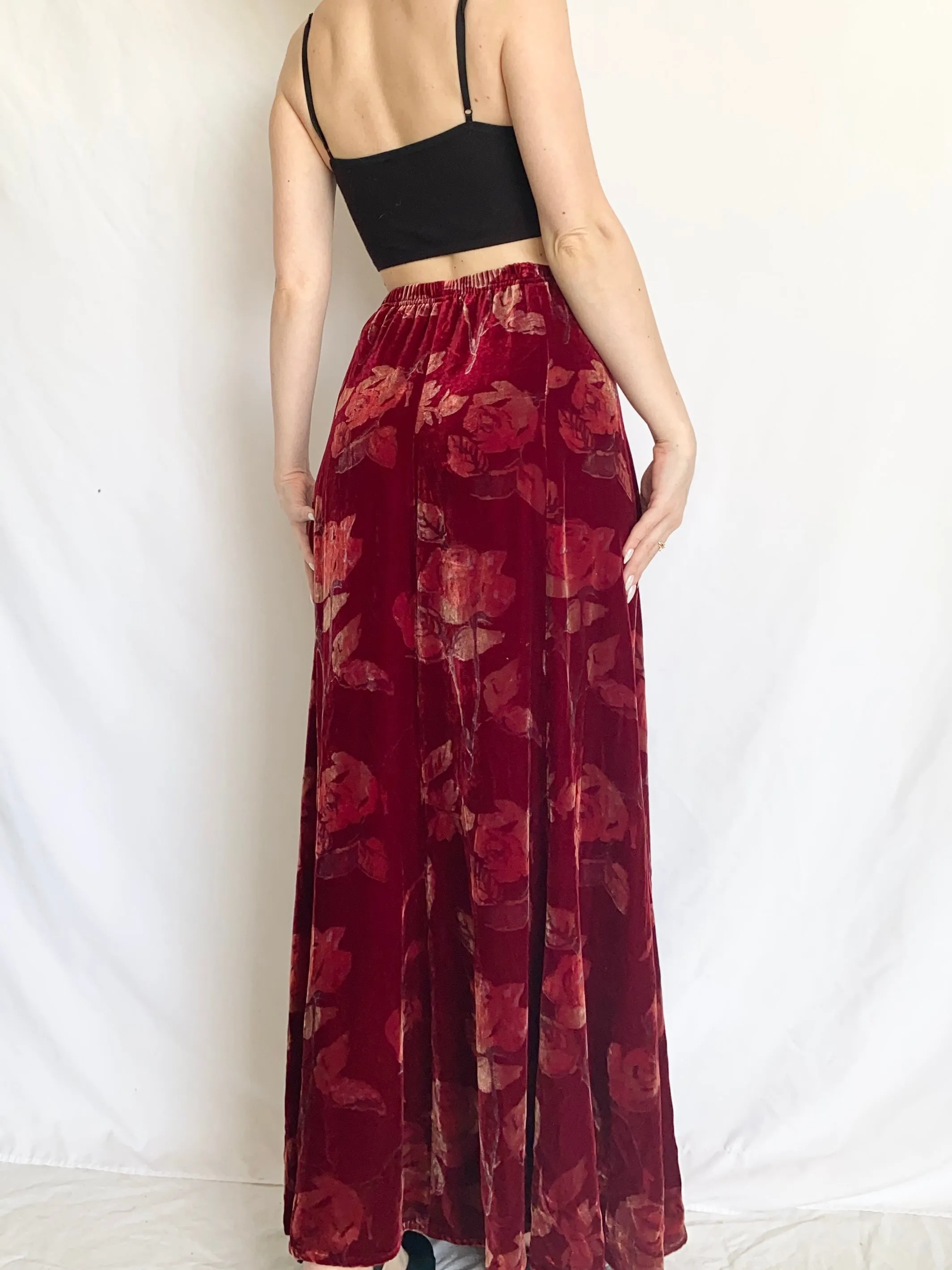 Red Velvet 90s Silk Rose Skirt (8)