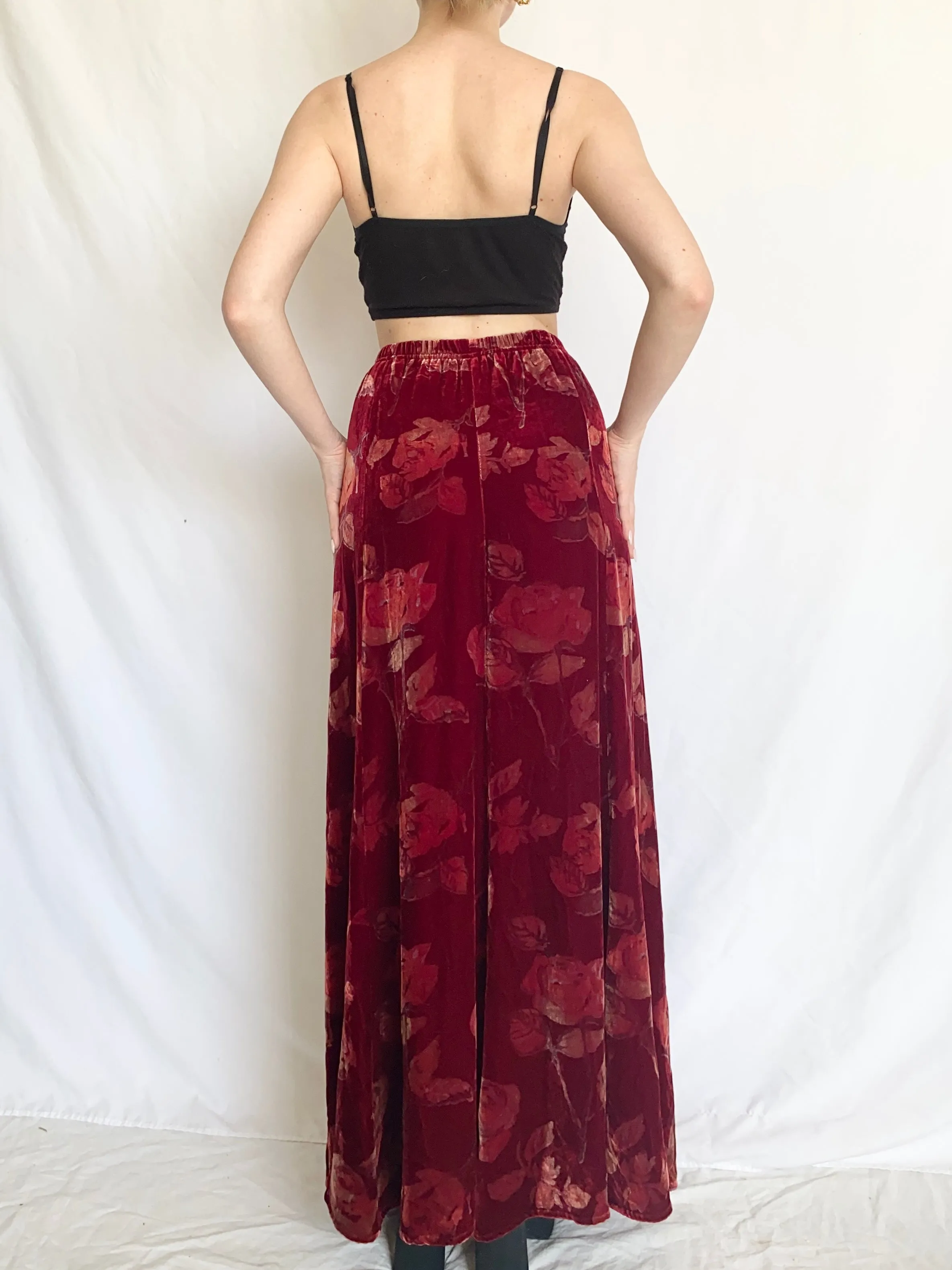 Red Velvet 90s Silk Rose Skirt (8)