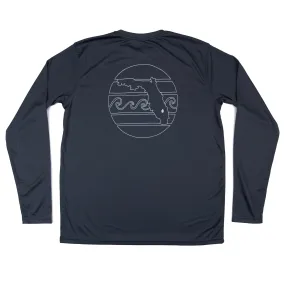 RETRO SUNSET OUTLINE MENS SOLAR PERFORMANCE SHIRT- METAL