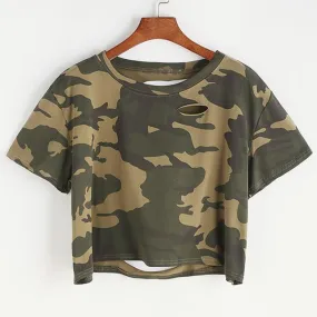 Ripped Camouflage round neck top