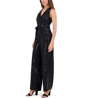 Sequin Knit Cowl Neck Sleeveless Wide Leg Jumpsuit Black - Kensie