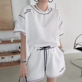 Set: Elbow-Sleeve Crewneck Plain T-Shirt   Shorts