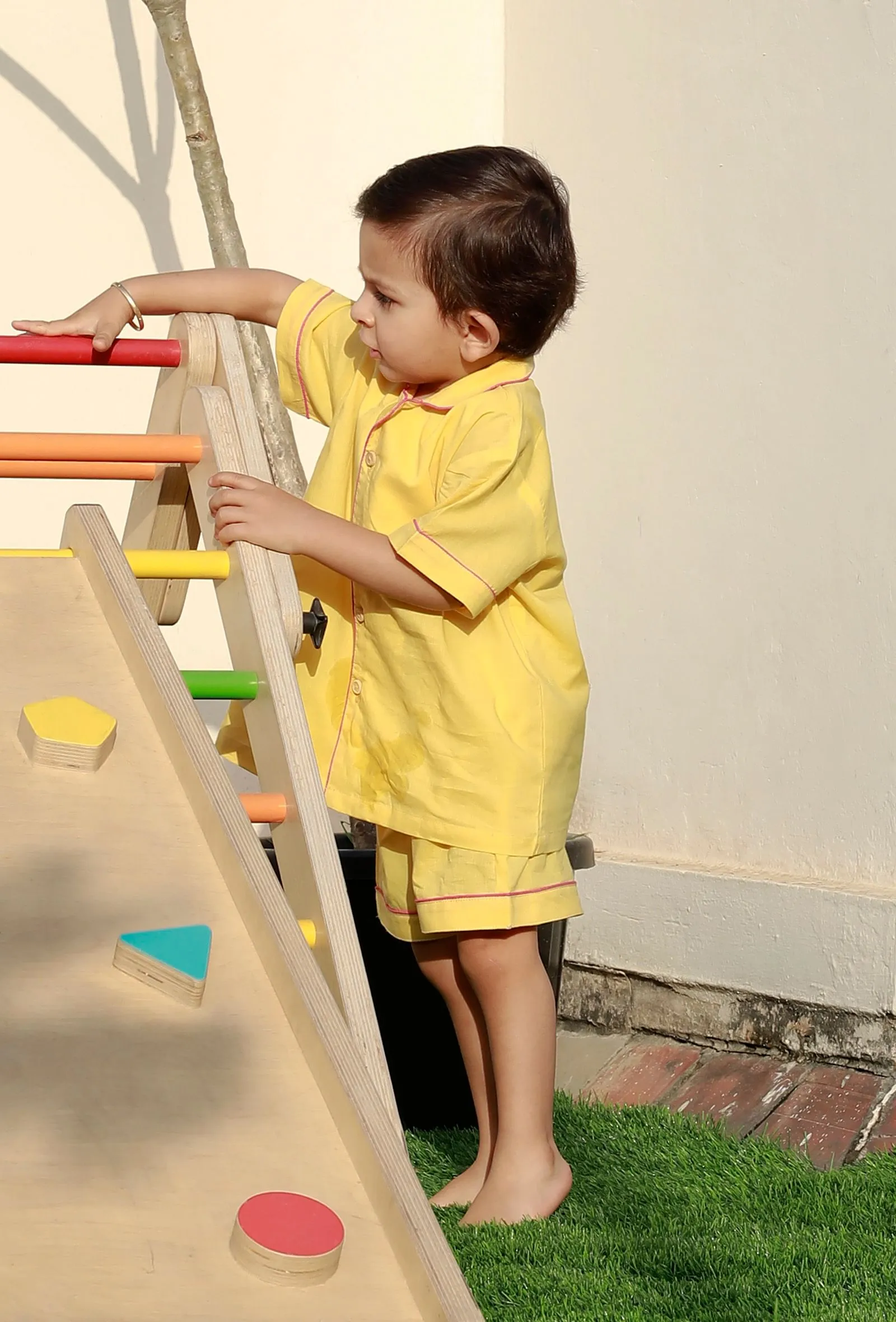 Set Of 2: Sunshine Yellow Cotton Shirt And Yellow Short