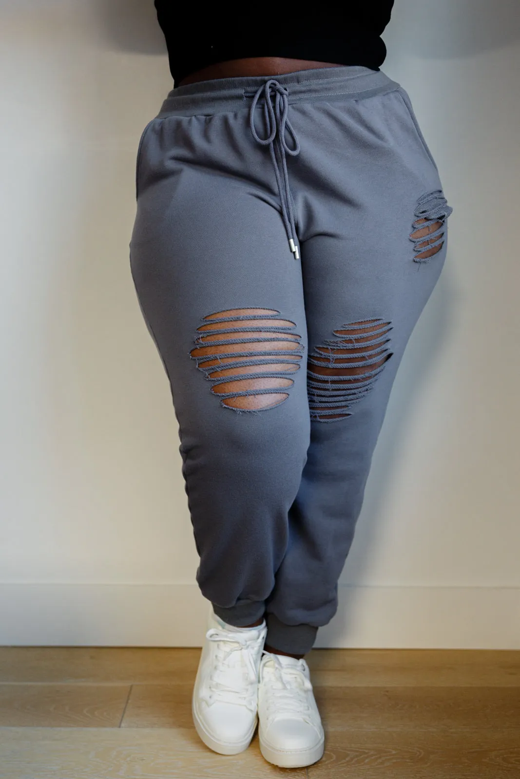 She Got Skills Distressed Charcoal Joggers