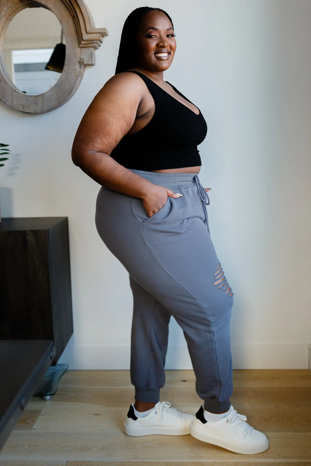 She Got Skills Distressed Charcoal Joggers