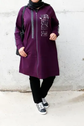 Sidiou Group Oversize Striped Sleeves Pocketed Damson Jacket