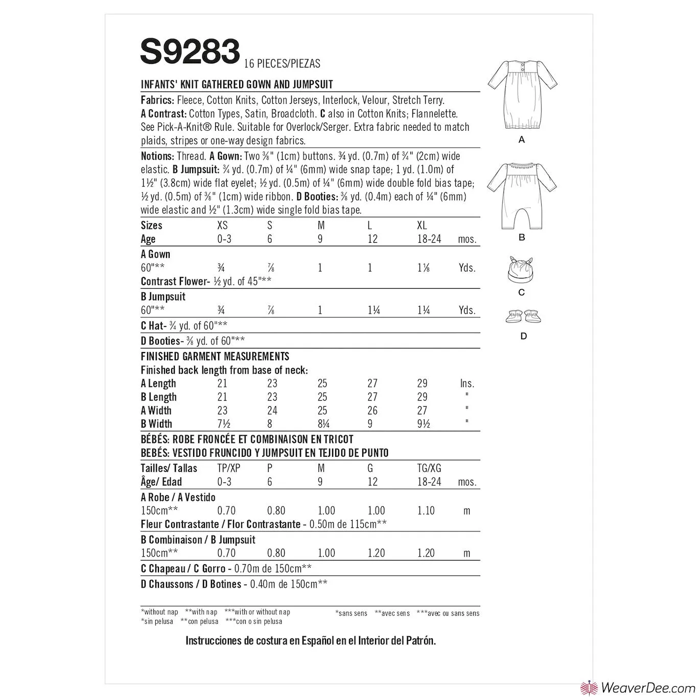 Simplicity Pattern S9283 Infants' Knit Gathered Gown & Jumpsuit