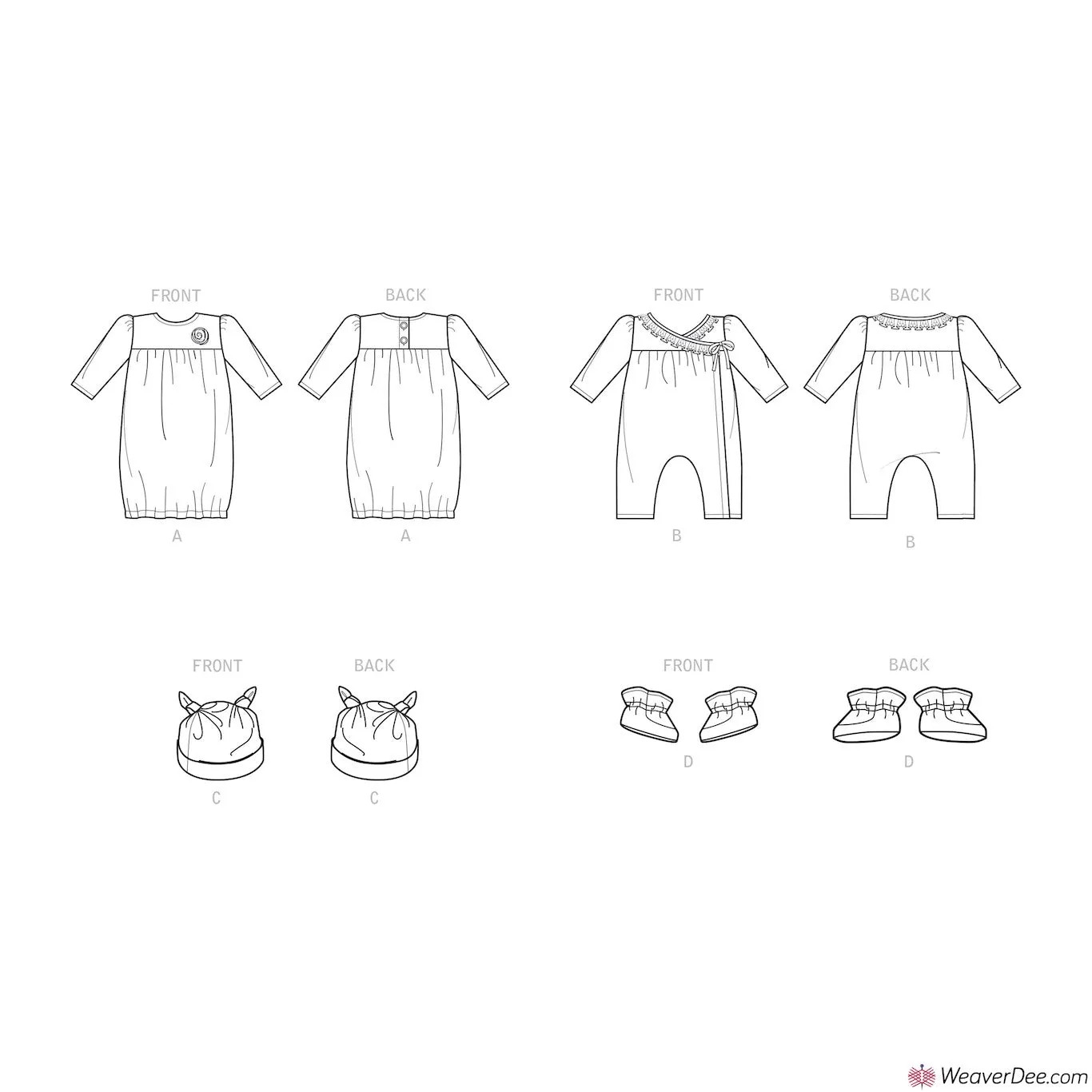 Simplicity Pattern S9283 Infants' Knit Gathered Gown & Jumpsuit