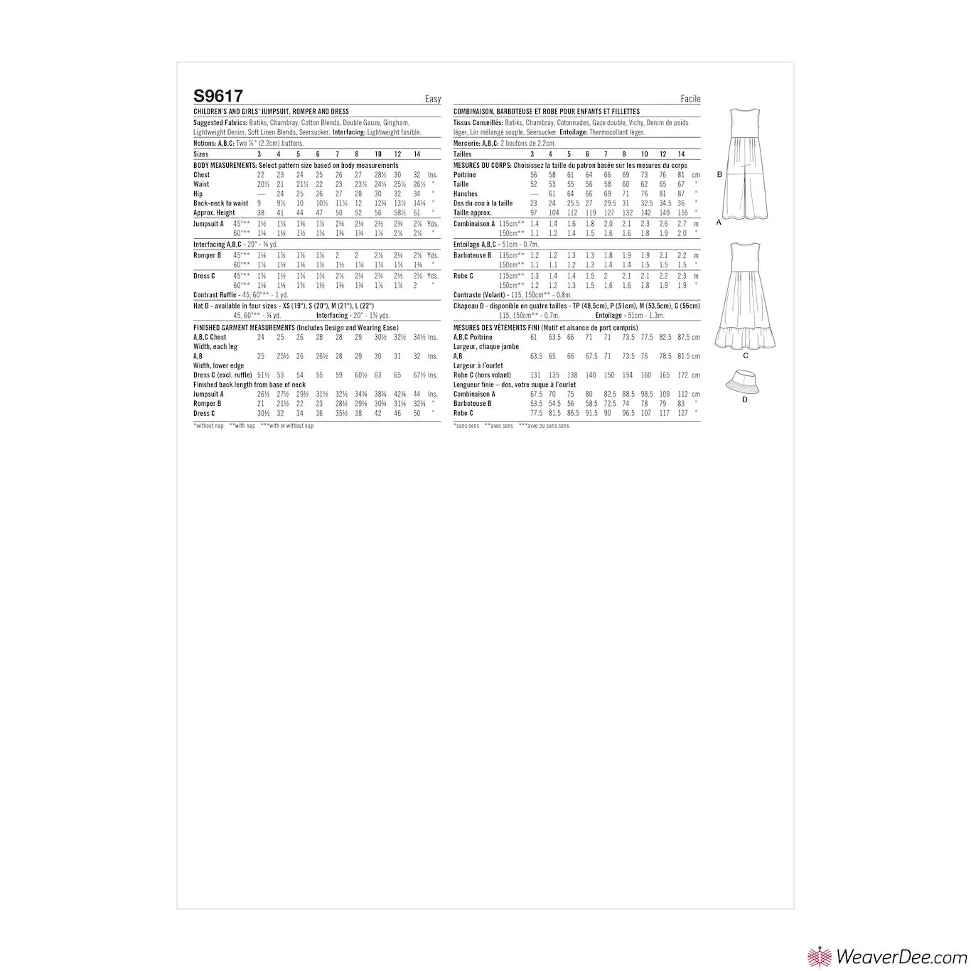 Simplicity Pattern S9617 Children's & Girls' Jumpsuit, Romper & Dress