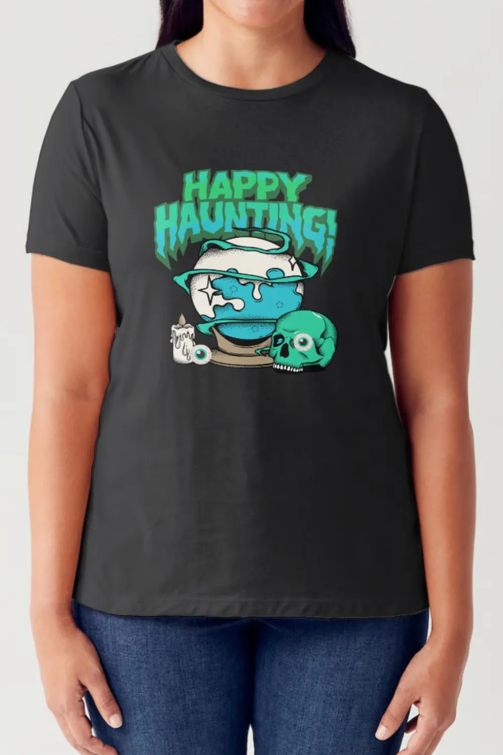 Simply Love Full Size HAPPY HAUNTING Short Sleeve Tubular T-Shirt