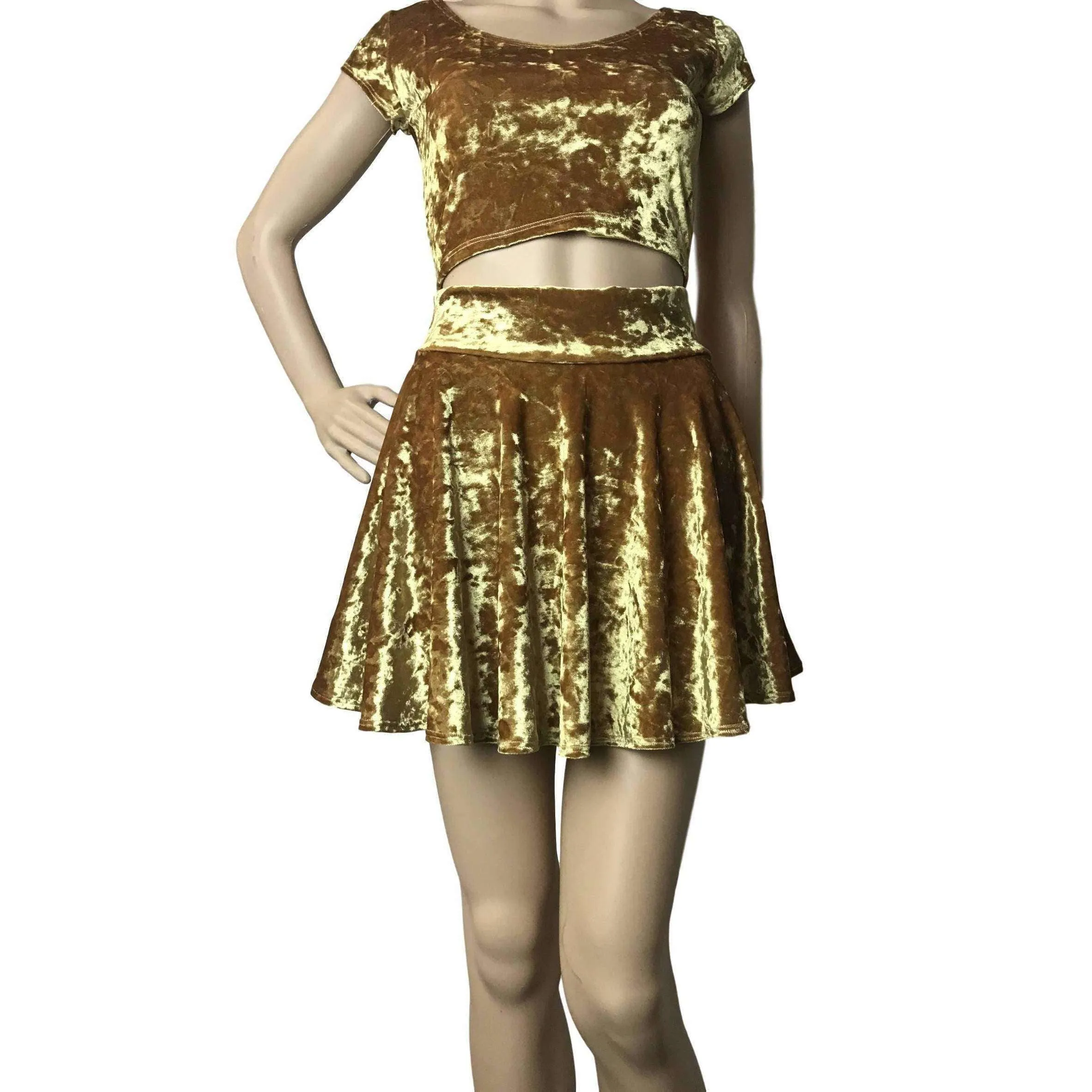Skater Skirt - Gold Crushed Velvet