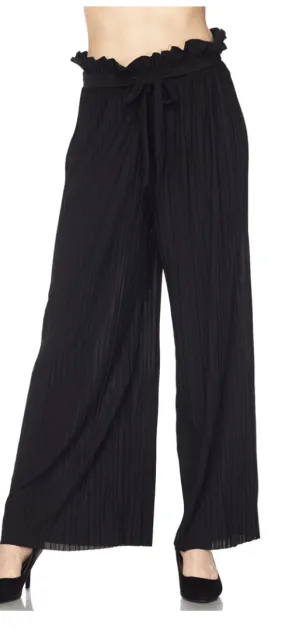Solid Pleated Pants with Self Sash PB902A Black