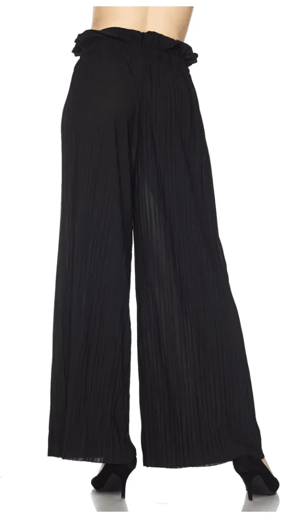 Solid Pleated Pants with Self Sash PB902A Black