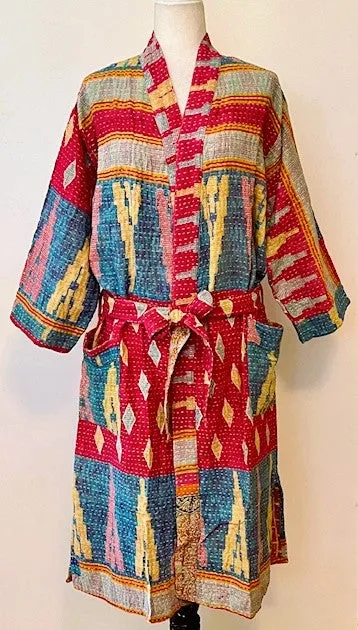 Spectacular Short Designer Patchwork Kimono. Vibrant Colors and Pattern.