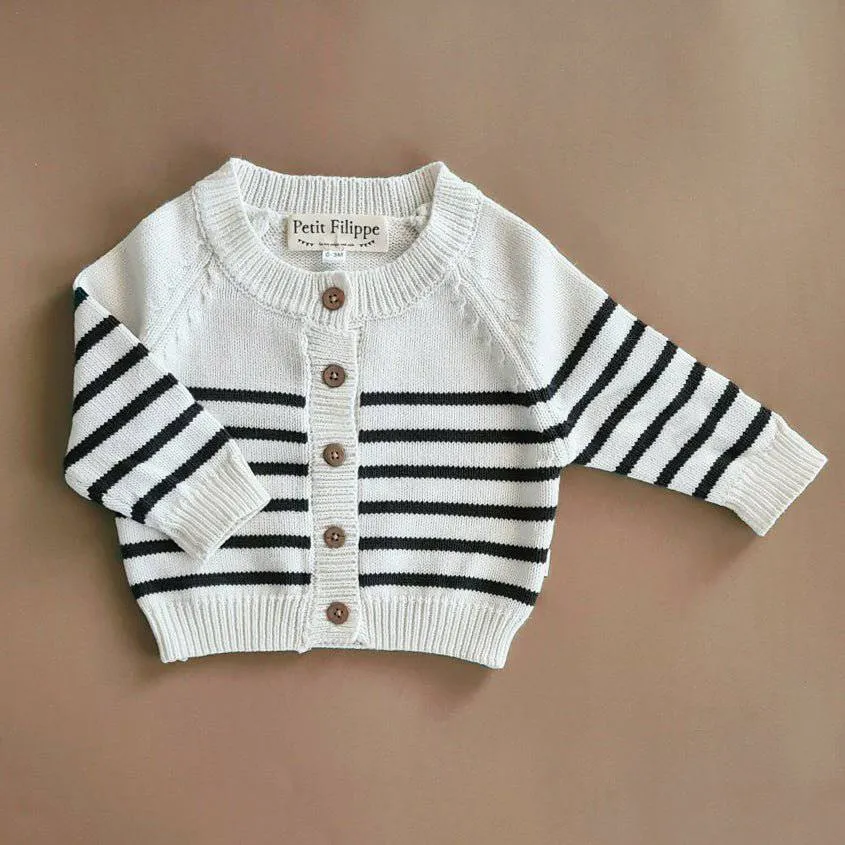 Striped Cardigan - Ivory & Graphite