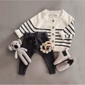 Striped Cardigan - Ivory & Graphite