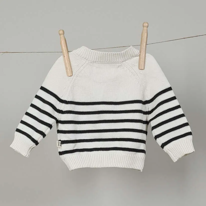 Striped Cardigan - Ivory & Graphite