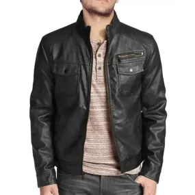 Stylish Men's Black Leather Biker Jacket