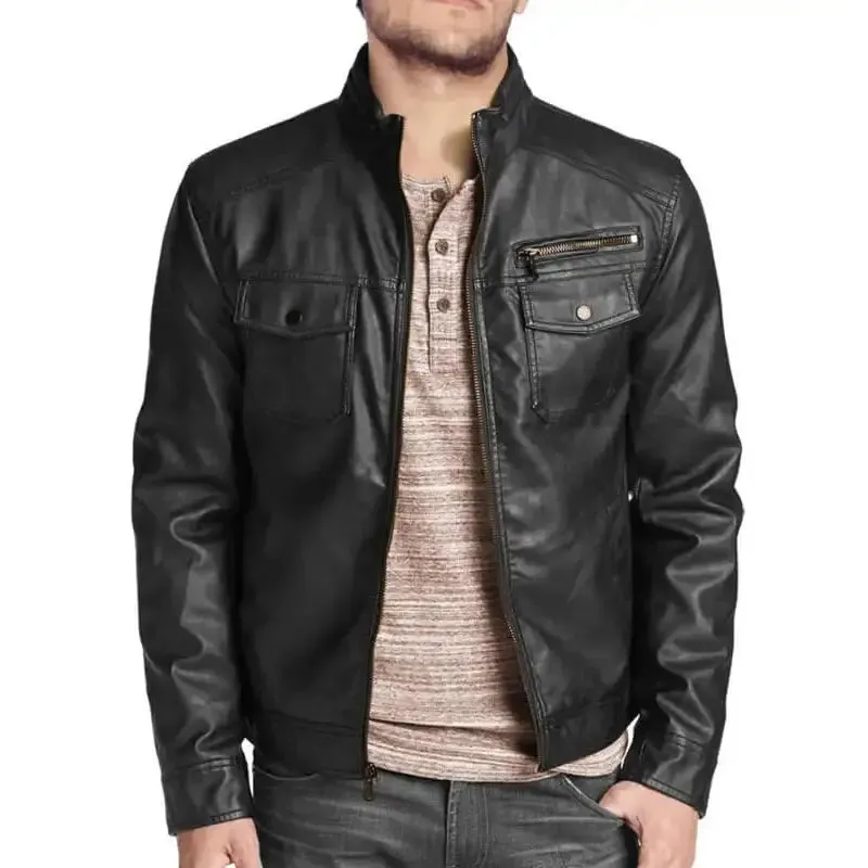 Stylish Men's Black Leather Biker Jacket