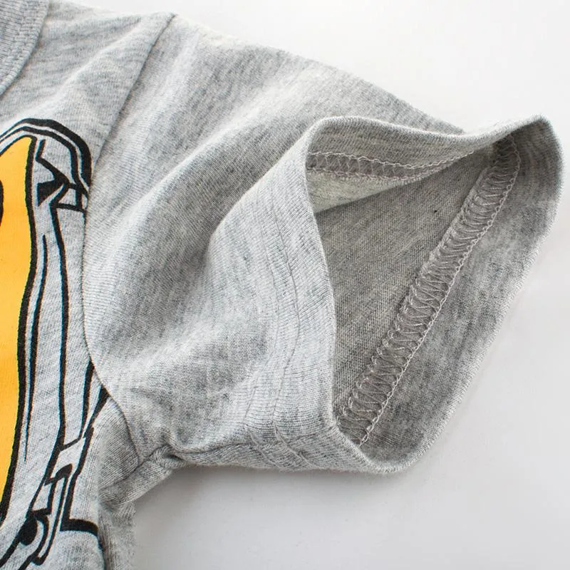 Summer Boys T-shirt with Cartoon Excavator Design