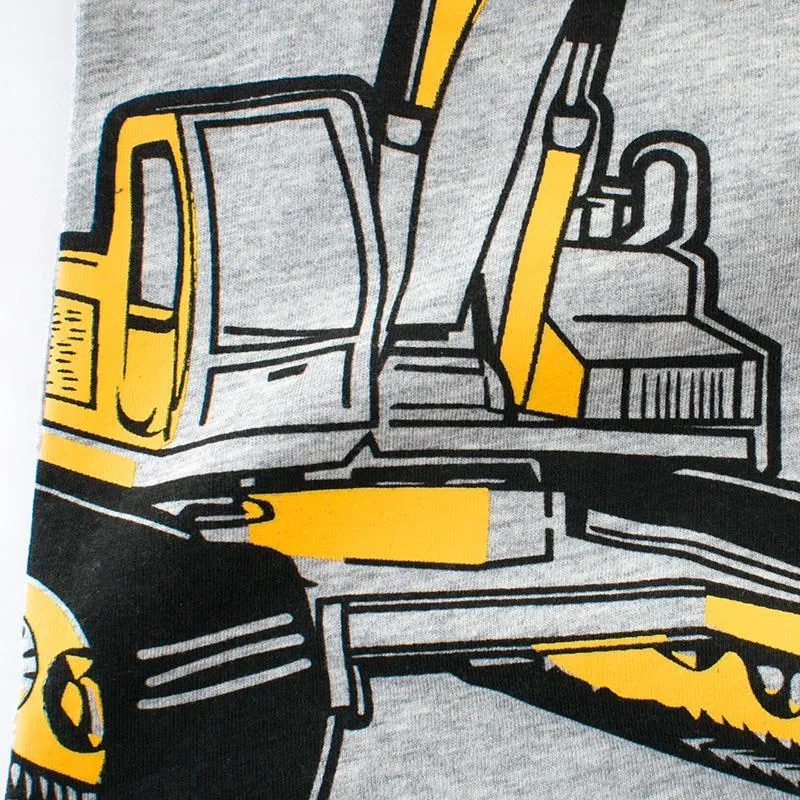 Summer Boys T-shirt with Cartoon Excavator Design