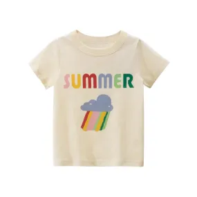 Summer Premium Baby Girl's T-shirt with Rainbow Cloud Pattern