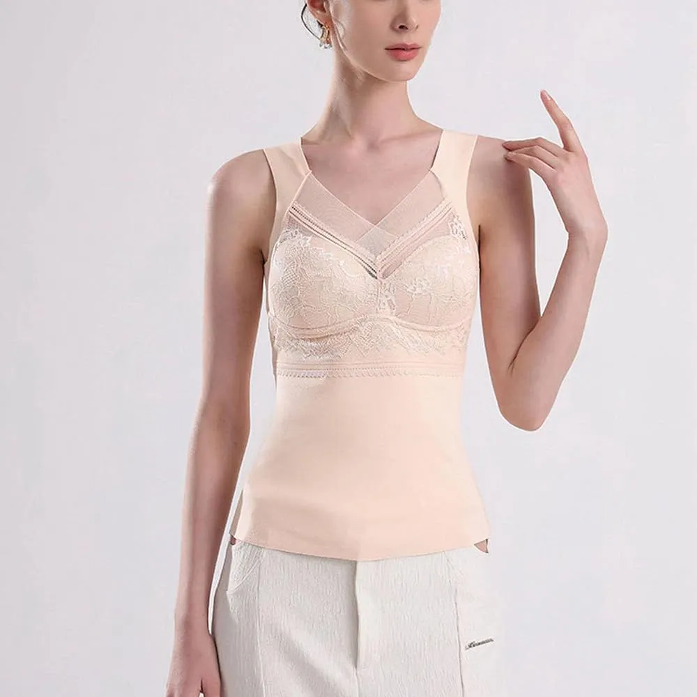Thermal Underwear with Built in Bra Women Sleeveless Undershirt Cold Weather Thermal Tank Top Warm Lace Base Layer   B184883